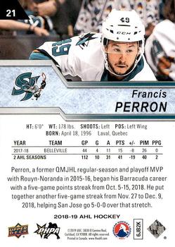 2018-19 Upper Deck AHL #21 Francis Perron Back