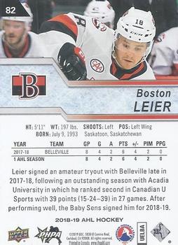 2018-19 Upper Deck AHL #82 Boston Leier Back