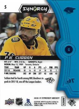 2018-19 Upper Deck Synergy - Blue #5 P.K. Subban Back