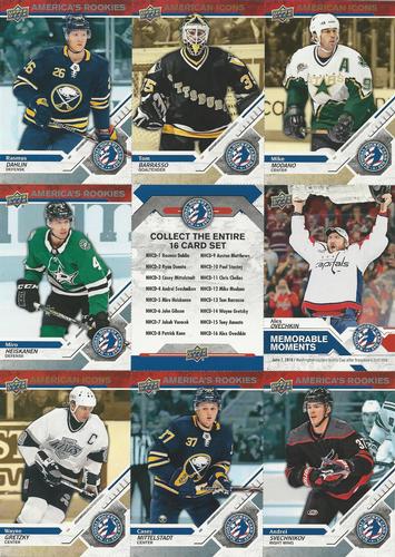 2019 Upper Deck National Hockey Card Day USA - Sheets #NNO Rasmus Dahlin / Tom Barrasso / Mike Modano / Miro Heiskanen / Checklist / Alex Ovechkin / Wayne Gretzky / Casey Mittelstadt / Andrei Svechnikov Front