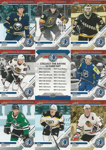 2019 Upper Deck National Hockey Card Day USA - Sheets #NNO Rasmus Dahlin / Paul Stastny / Tom Barrasso / Patrick Kane / Checklist / Auston Matthews / Miro Heiskanen / Ryan Donato / Chris Chelios Front