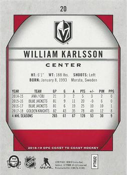 2018-19 O-Pee-Chee Coast to Coast - Polar Lights #20 William Karlsson Back