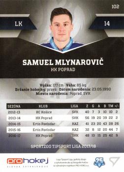 2017-18 SportZoo Tipsport Liga #102 Samuel Mlynarovic Back