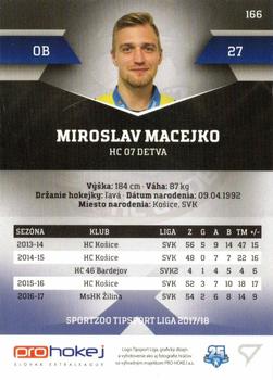 2017-18 SportZoo Tipsport Liga #166 Miroslav Macejko Back