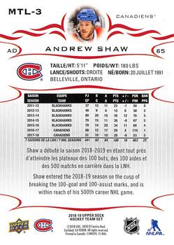 2018-19 Upper Deck Montreal Canadiens SGA Set 1 #MTL-3 Andrew Shaw Back