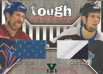 2015-16 In The Game Final Vault - 2001-02 Be A Player Update - Tough Customers (Green Vault Stamp) #TC-17 Jeff Odgers / Andre Roy Front