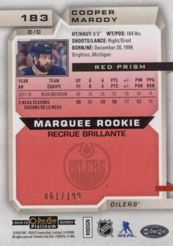 2018-19 O-Pee-Chee Platinum - Red Prism #183 Cooper Marody Back