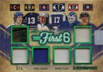 2018-19 Leaf Ultimate - The First 6 - Green #TFS-05 Darryl Sittler / Mats Sundin / Borje Salming / Wendel Clark / Felix Potvin / Lanny McDonald Front