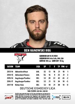 2018-19 Playercards (DEL) #DEL-174 Ben Hanowski Back