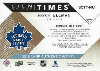 2018-19 SP Authentic - Sign of the Times Inscriptions #SOTT-NU Norm Ullman Back