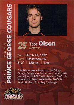 2014-15 Prince George Cougars (WHL) #21 Tate Olson Back
