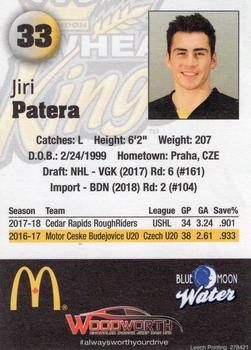 2018-19 Brandon Wheat Kings (WHL) #23 Jiri Patera Back