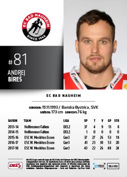 2018-19 Playercards (DEL2) #DEL2-003 Andrej Bíreš Back