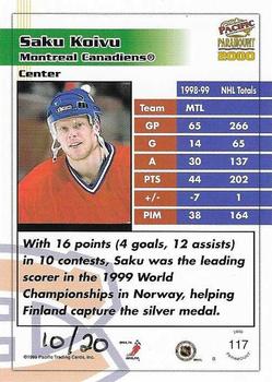 1999-00 Pacific Paramount - 1999 Toronto Fall Expo #117 Saku Koivu Back