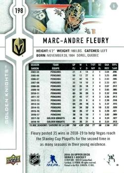 2019-20 Upper Deck #198 Marc-Andre Fleury Back