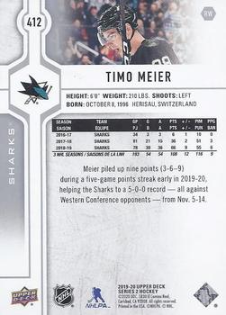 2019-20 Upper Deck #412 Timo Meier Back