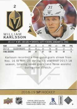 2018-19 SP #2 William Karlsson Back