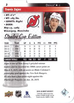 2019-20 Upper Deck MVP - Stanley Cup Edition 20th Anniversary Colors & Contours #3 Travis Zajac Back