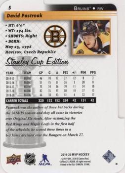 2019-20 Upper Deck MVP - Stanley Cup Edition 20th Anniversary Colors & Contours #5 David Pastrnak Back