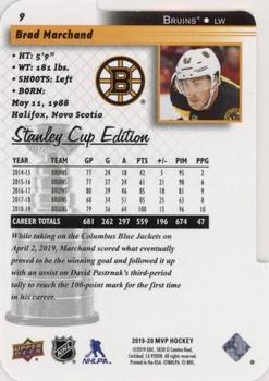 2019-20 Upper Deck MVP - Stanley Cup Edition 20th Anniversary Colors & Contours #9 Brad Marchand Back