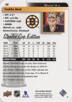 2019-20 Upper Deck MVP - Stanley Cup Edition 20th Anniversary Colors & Contours #28 Tuukka Rask Back