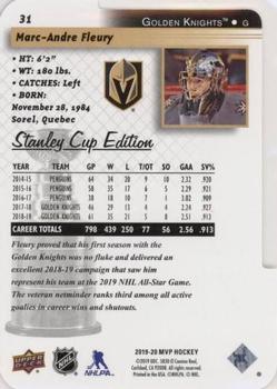 2019-20 Upper Deck MVP - Stanley Cup Edition 20th Anniversary Colors & Contours #31 Marc-Andre Fleury Back