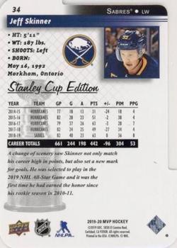 2019-20 Upper Deck MVP - Stanley Cup Edition 20th Anniversary Colors & Contours #34 Jeff Skinner Back