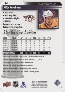 2019-20 Upper Deck MVP - Stanley Cup Edition 20th Anniversary Colors & Contours #36 Filip Forsberg Back