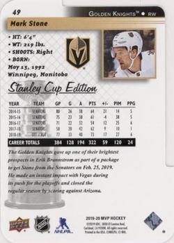 2019-20 Upper Deck MVP - Stanley Cup Edition 20th Anniversary Colors & Contours #49 Mark Stone Back