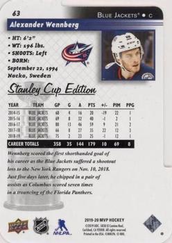 2019-20 Upper Deck MVP - Stanley Cup Edition 20th Anniversary Colors & Contours #63 Alexander Wennberg Back