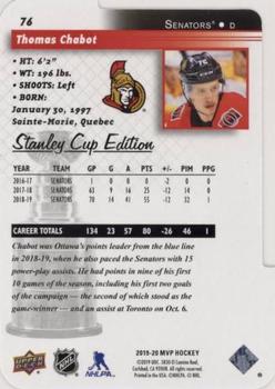 2019-20 Upper Deck MVP - Stanley Cup Edition 20th Anniversary Colors & Contours #76 Thomas Chabot Back