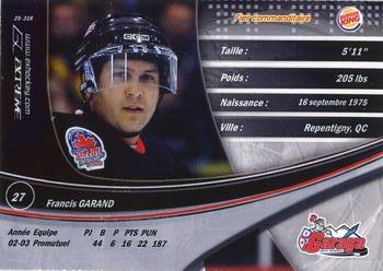 2003-04 Extreme St. Georges-de-Beauce Garaga (QSMHL) #NNO Francis Garand Back