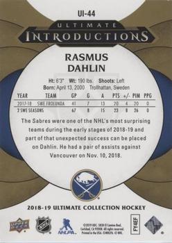 2018-19 Upper Deck Ultimate Collection - Ultimate Introductions Autographs #UI-44 Rasmus Dahlin Back