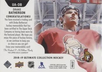 2018-19 Upper Deck Ultimate Collection - Ultimate Access Jersey #UA-DB Drake Batherson Back