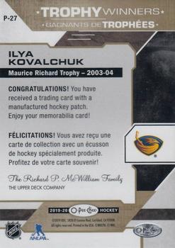 2019-20 O-Pee-Chee - Trophy Patches #P-27 Ilya Kovalchuk Back