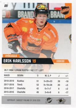 2019-20 Cardset Finland Series 1 #081 Erik Karlsson Back