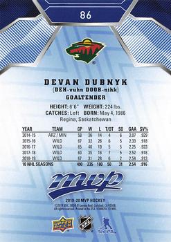 2019-20 Upper Deck MVP - Blue #86 Devan Dubnyk Back