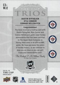 2018-19 Upper Deck The Cup - The Cup Trios Gold Patch #C3-WJ2 Dustin Byfuglien / Kyle Connor / Connor Hellebuyck Back