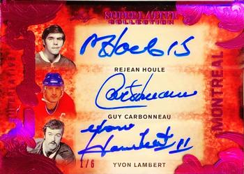 2019-20 Leaf Superlative Collection - Superlative Team Signatures 6 #STS-12 Rejean Houle / Guy Carbonneau / Yvon Lambert / Brian Bellows / Chris Chelios / Mats Näslund Front