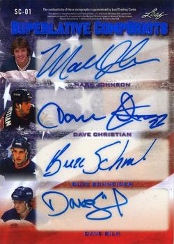 2019-20 Leaf Superlative Collection - Superlative Comp8riots Autographs - Purple #SC-01 Steve Janaszak / Jim Craig / John Harrington / Rob McClanahan / Mark Johnson / Dave Christian / Buzz Schneider / Dave Silk Back