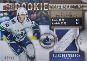 2019-20 Upper Deck - Rookie Retrospective Jersey Patch #RR-EP Elias Pettersson Front