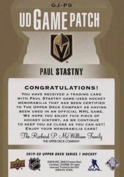 2019-20 Upper Deck - UD Game Patch #GJ-PS Paul Stastny Back