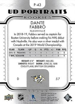 2019-20 Upper Deck - UD Portraits #P-43 Dante Fabbro Back