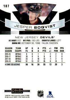 2019-20 O-Pee-Chee Platinum #187 Jesper Boqvist Back