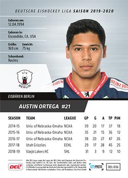 2019-20 Playercards (DEL) #DEL-036 Austin Ortega Back