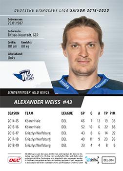 2019-20 Playercards (DEL) #DEL-304 Alexander Weiss Back