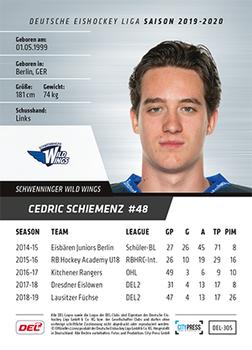 2019-20 Playercards (DEL) #DEL-305 Cedric Schiemenz Back