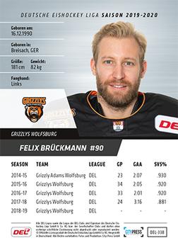 2019-20 Playercards (DEL) #DEL-338 Felix Brückmann Back