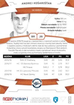 2019-20 SportZoo Tipsport Liga #73 Andrej Kosaristan Back