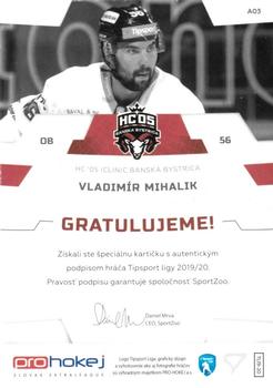 2019-20 SportZoo Tipsport Liga - Autograph #A03 Vladimir Mihalik Back